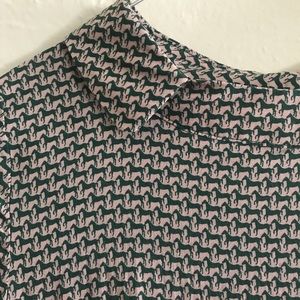 Horse Print Shirt With Collar. Size Large.